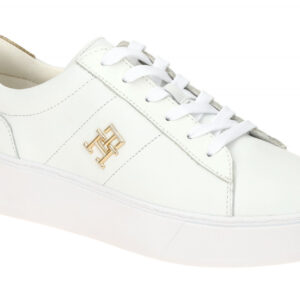 Tommy Hilfiger FW08648 YBS Damen Plateau Sneaker Wei? Gold Glattleder Textil ...