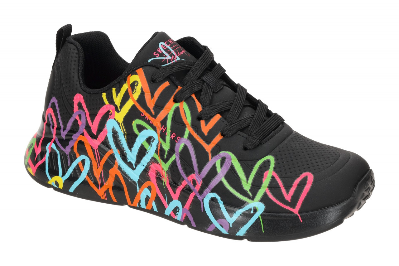 Skechers 177977 BKMT Damen Sportliche Schn?r-Halbschuhe Schwarz Graffiti Hear... 1 Skechers 177977 BKMT Damen Sportliche Schn?r-Halbschuhe Schwarz Graffiti Hear...