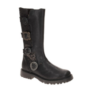Think 001433 Damenstiefel Schwarz mit Ornament-Muster in altsilber - Echtlede...